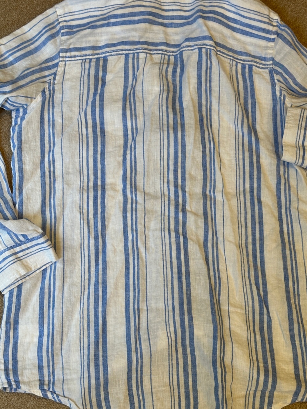 100% Linen Blue & White Striped Button up Shirt Women jones & co NY M seersucker - Picture 13 of 13
